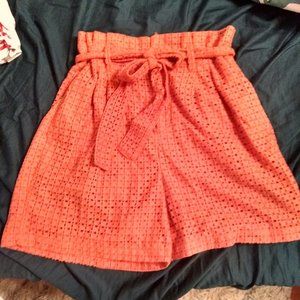 High-Rise Eyelet Paperbag Shorts - A New Day Coral